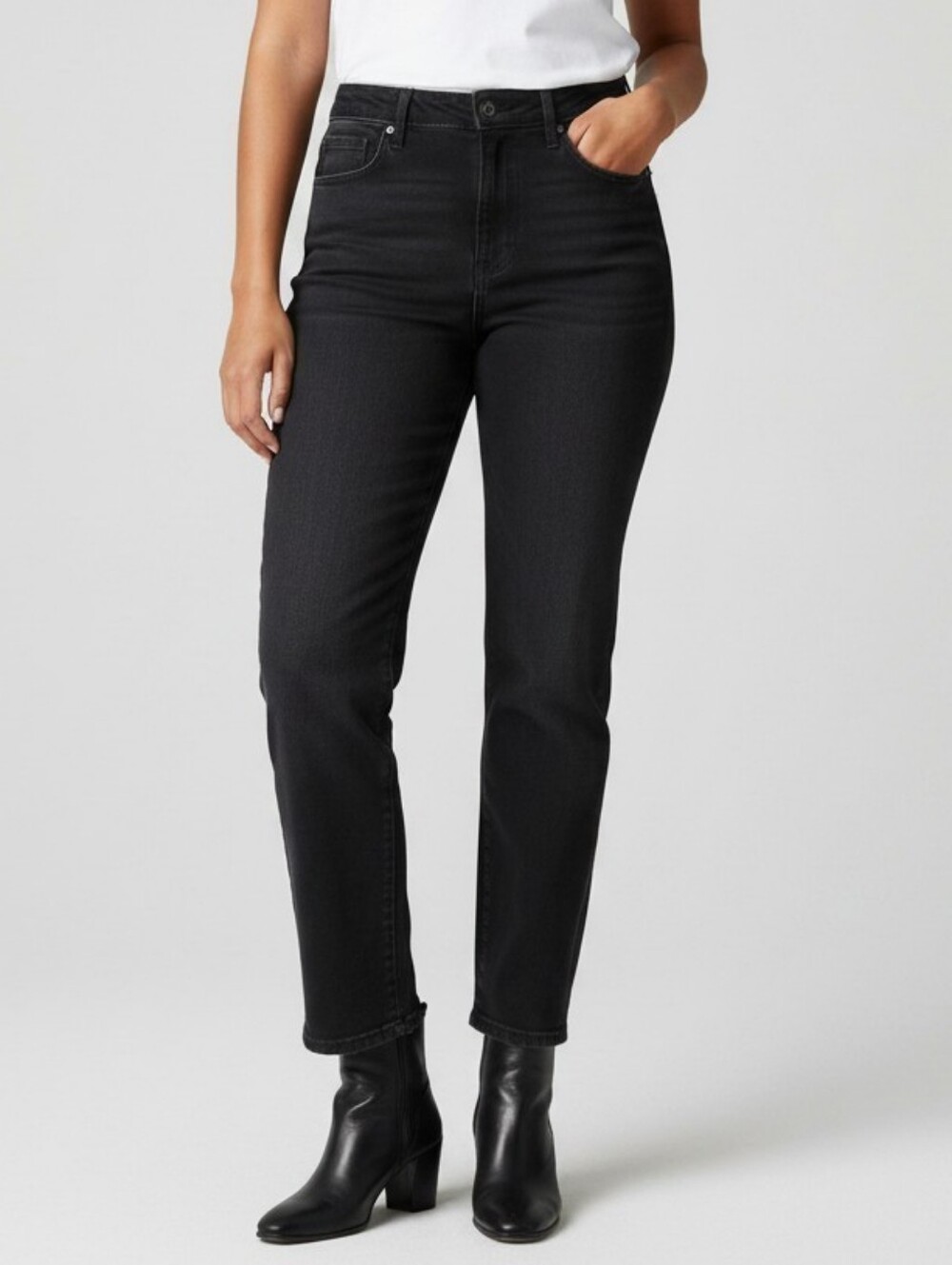 LOFT Black Straight-Leg Jeans with Subtle Fade